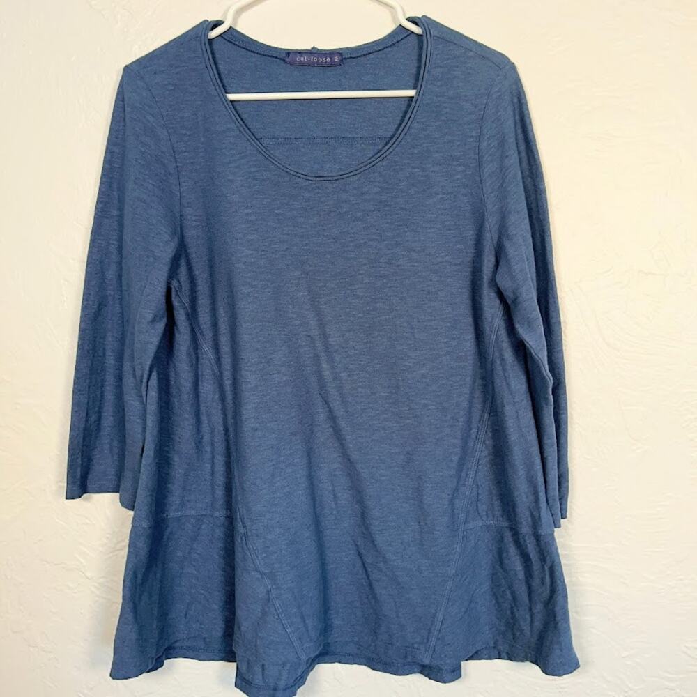 Cut Loose Bias Cut 3/4 Sleeve Tunic Top M Linen Cotton Blend Lagenlook Artsy
